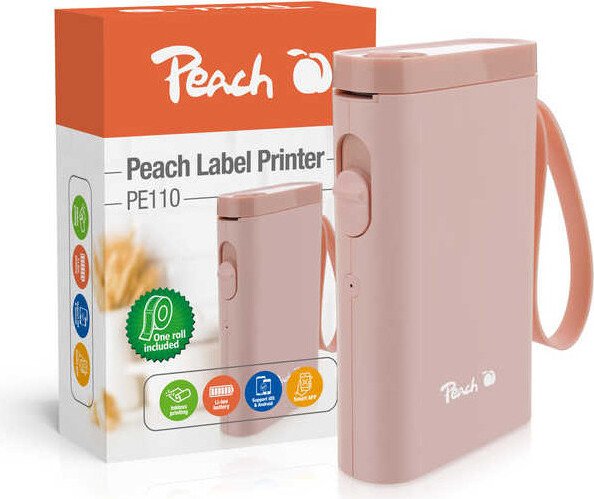 Brzoskwiniowa drukarka etykiet PE110 różowa