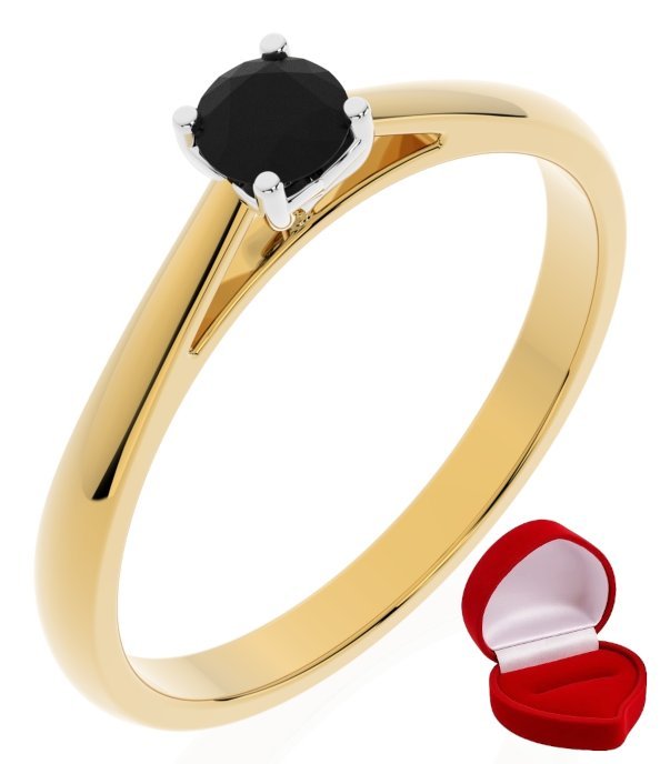 ZŁOTY PIERŚCIONEK ZARĘCZYNOWY 585 14k CZARNY BRYLANT 0,19 ct R9