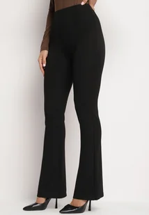 Czarne Spodnie z Bawełną i Wiskozą o Kroju Dzwonów z Wysokim Stanem i Gumką w Pasie Lertivra - Spodnie damskie - miniaturka - grafika 1