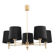 Lampy sufitowe - Złoty żyrandol Ponte 5 z welurowymi czarnymi abażurami - miniaturka - grafika 1