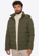 Kurtki męskie - Pikowana męska kurtka z kapturem ciemnozielona - miniaturka - grafika 1