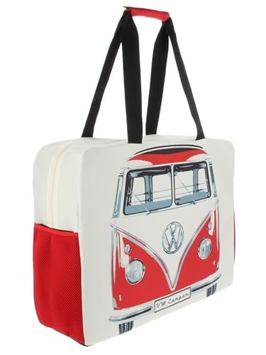 BRISA VW Collection – duża torba na zakupy Volkswagen torba na zakupy, torba plażowa, Bus przód/czerwony, 27 L, vw t1 bus