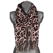 Apaszki i szaliki damskie - Szalik damski szal w PANTERKĘ na prezent z frędzlami RC-8-3 beżowy - miniaturka - grafika 1