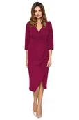 Sukienki - Wizytowa Sukienka z Kopertowym Dekoltem - Bordowa - miniaturka - grafika 1