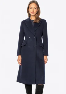 Damski płaszcz z wełny z domieszką kaszmiru granatowy - Moda i Uroda OUTLET - miniaturka - grafika 1