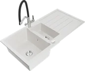 Zlewozmywaki z baterią - Mexen Andres zlewozmywak granitowy 1,5-komorowy z ociekaczem i baterią kuchenną Duo, biały - 6515-20-671701-07 - miniaturka - grafika 1