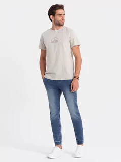 Spodnie męskie - Spodnie męskie marmurkowe jeansowe JOGGERY - jasnoniebieskie V2 OM-PADJ-0133 - grafika 1