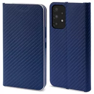 Portfele - Moozy Etui z portfelem do Samsung A53 5G, ciemnoniebieskie karbonowe – etui z klapką z metalowym obramowaniem, zamykane na magnes, z uchwytem na kar.. - miniaturka - grafika 1