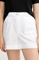 Spodnie sportowe damskie - Calvin Klein Jeans szorty bawełniane damskie kolor biały gładkie high waist J20J225218 - miniaturka - grafika 1