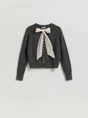 Swetry damskie - Reserved - Kardigan z wiązaniem - ciemnoszary - miniaturka - grafika 1