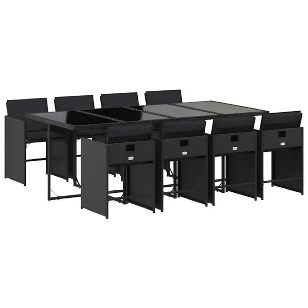 Zestaw mebli ogrodowych z czarnym stołem 220 x 106 x 73 cm i 8 krzesłami