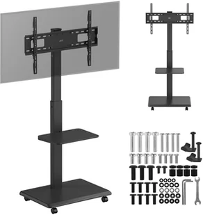 Stand / wózek dla TV Ergo-Office, max. obciążenie 50kg / 5kg półka, max. VESA 600x400, wbud. listwa zasil., czarny, ER-304 B - Uchwyty do telewizora - miniaturka - grafika 1