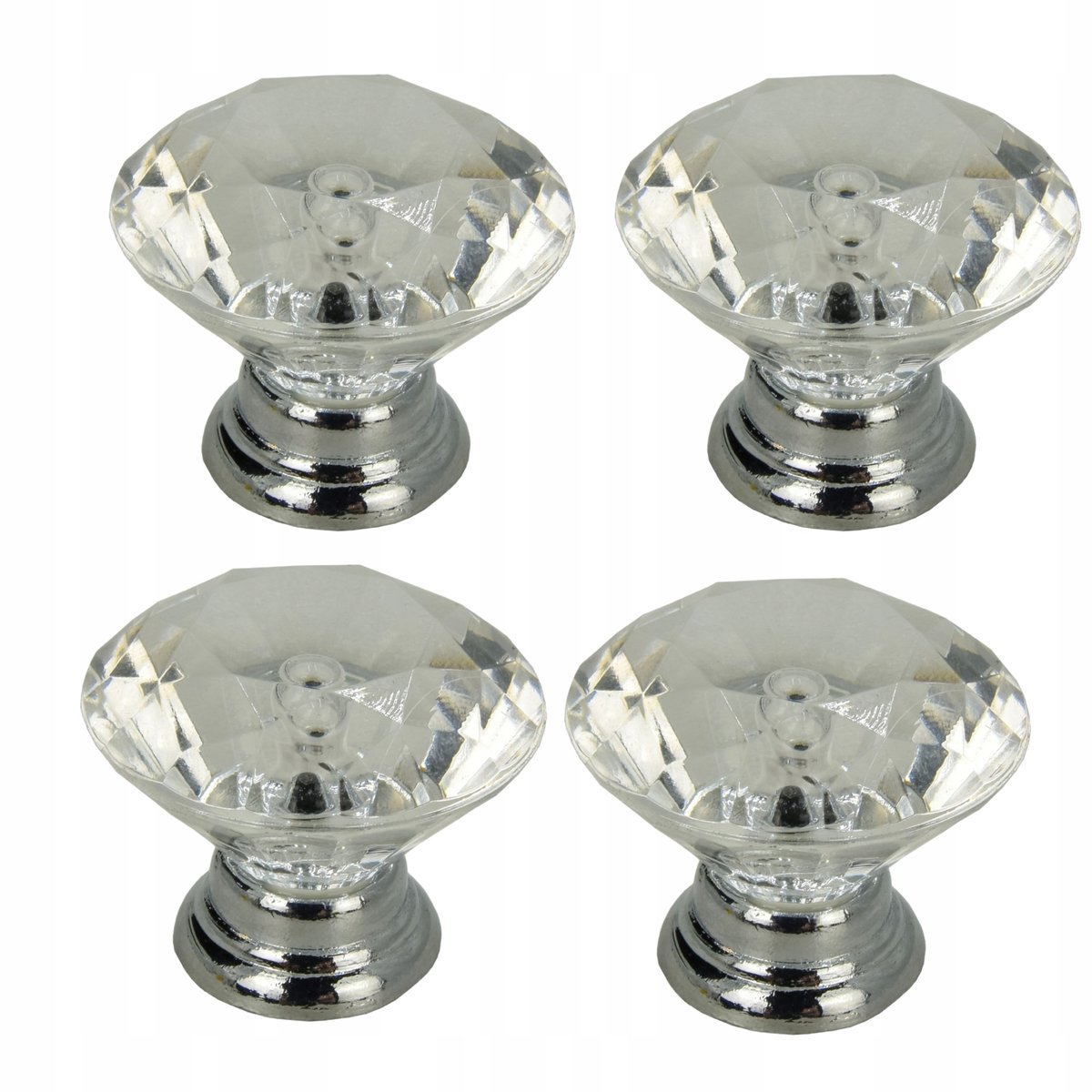 4 x Gałka meblowa okrągła Diament srebrna gałki do szuflad glamour