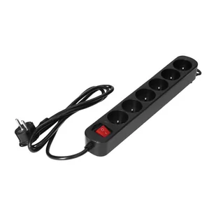 Orno Przedłużacz 6-krotny 2P+Z z wyłącznikiem 1,5m H05VV-F 3x1,0mm2 Imax=10A płaska wtyczka czarny ES-1/B/1,5M - Przedłużacze i rozgałęźniki - miniaturka - grafika 1