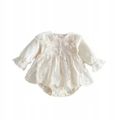 Sukienki - ŚLICZNA SUKIENKA NIEMOWLĘCA Z BODY BODZIAK WIZYTOWA UROCZA DZIEWCZĘCA 74/80 - miniaturka - grafika 1