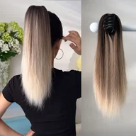 Ozdoby do włosów - TEMU YUSULAXI Damska Syntetyczna Peruka Kucyk Odporna na Ciepło - 16" Proste Włosy z Klipsem o Naturalnym Wyglądzie, Różne Kolory (Czarność Brązowa - miniaturka - grafika 1