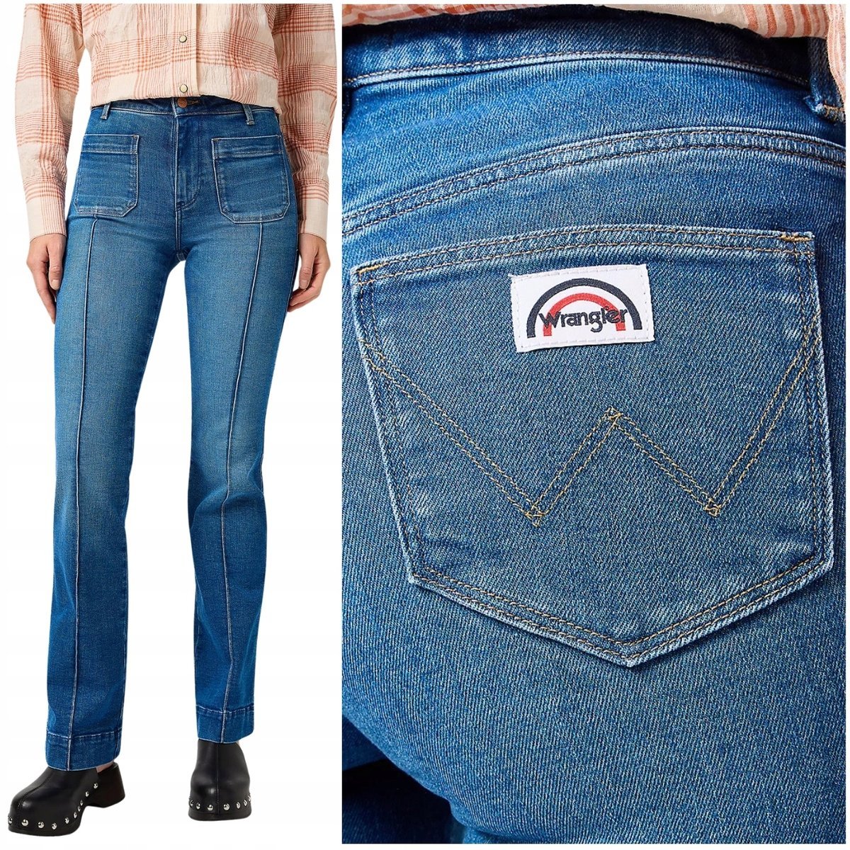 Wrangler FLARE Solid Blue DżINS damskie spodnie jeansowe dzwony W29 L34