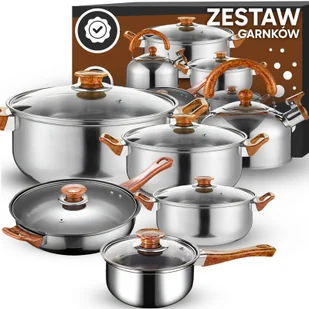 Zestaw garnków kuchennych z pokrywkami czajnikiem patelnią na gaz indukcję - 11 el. - Zestawy garnków i patelni - miniaturka - grafika 1