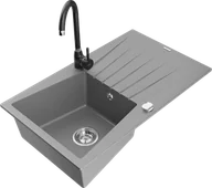 Zlewozmywaki z baterią - Mexen Cesar zlewozmywak granitowy 1-komorowy z ociekaczem i baterią kuchenną Telma, szary - 6514-71-670200-70 - miniaturka - grafika 1