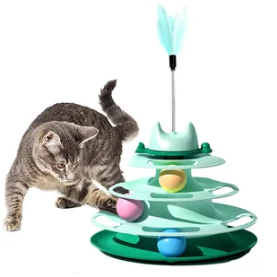 ZABAWKA ZABAWKI DLA KOTA Z DZWONKIEM INTERAKTYWNA WIEŻA PIÓRKO WĘDKA - Zabawki dla kotów - miniaturka - grafika 1