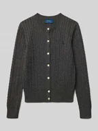 Swetry dla dziewczynek - Kurtka z dzianiny ze ściegiem warkoczowym i wyhaftowanym logo - miniaturka - grafika 1