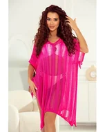 Swetry damskie - NARZUTKA TUNIKA PLAŻOWA AŻUROWA BAMBI POLSKI PRODUCENT J&K PREMIUM -  FUKSJA RÓŻ - miniaturka - grafika 1