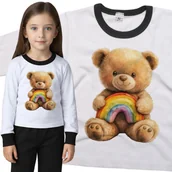 Piżamy dla dziewczynek - Piżama dziecięca Brązowy Wesoły Miś Z Tęczą Na Kolanach Dzień Misia 110/116 - VoloDonum - miniaturka - grafika 1