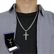 Łańcuszki - Męski Krzyżyk Srebrny Z Łańcuszkiem + Gratis Łańcuch Włoski Krzyż Pełny - miniaturka - grafika 1
