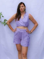 Koszule damskie - Fioletowy top BOHO z lnianego muslinu - miniaturka - grafika 1