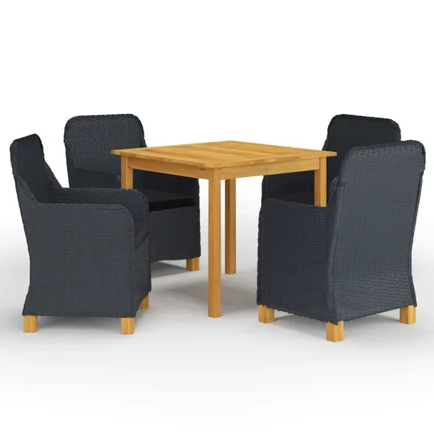 Zestaw Mebli Ogrodowych Akacja i Rattan PE, Stół 85x85x74 cm, Krzesła 62