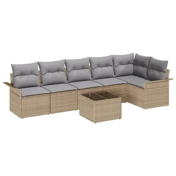 Zestaw Sof Ogrodowych Narożnych Polirattan Beżowy 7 Elementów