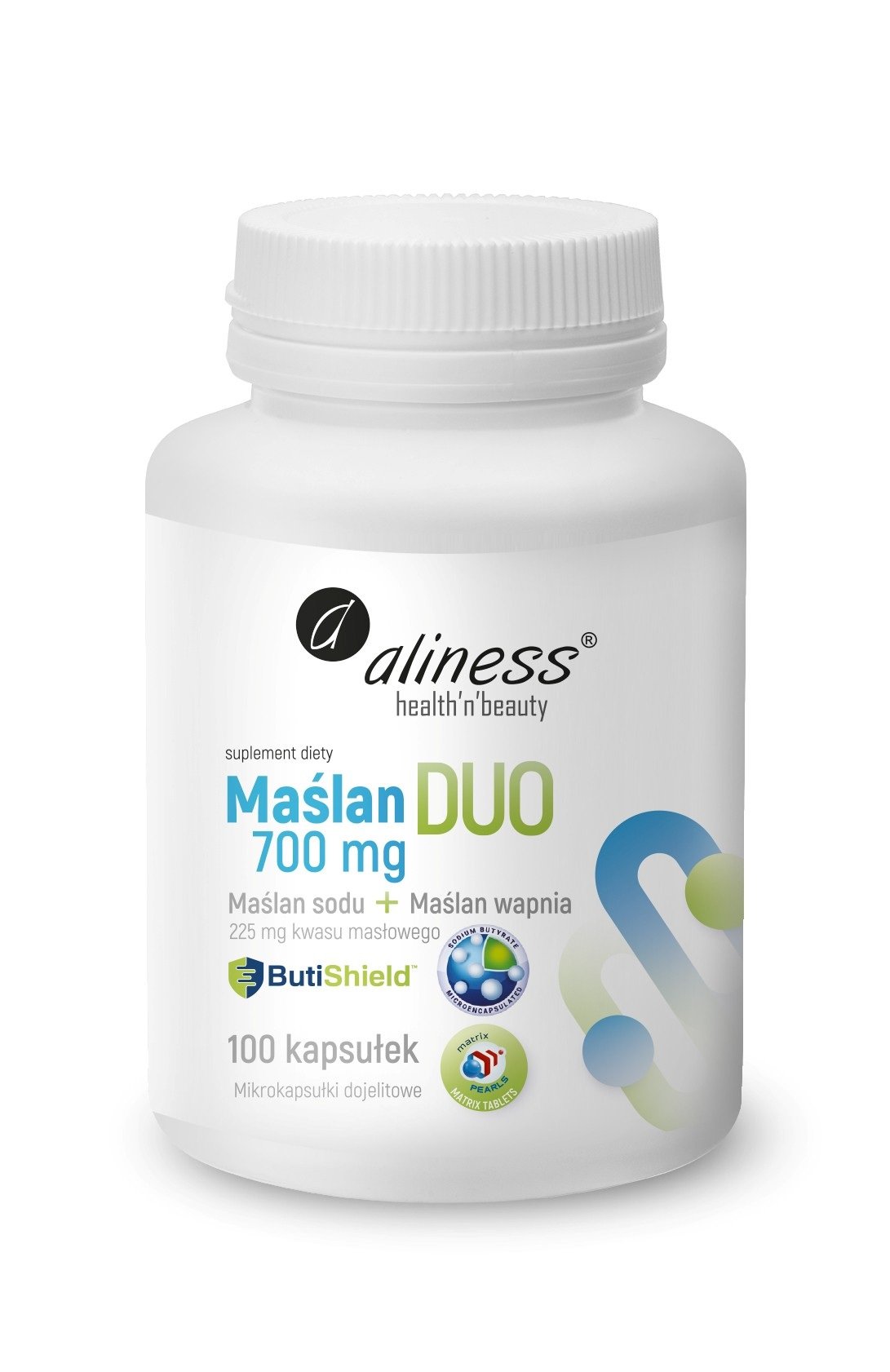 Aliness Maślan Duo 700 mg( wapnia+ sodu)225 mg kwasu masłowego, kapsułki 100 szt.