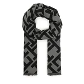Apaszki i szaliki damskie - Szal Tommy Hilfiger Th Monogram Heavy Scarf AW0AW18051 Czarny - miniaturka - grafika 1