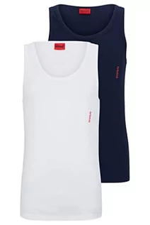 Koszulki męskie - HUGO Męski tank top, dwupak, podkoszulki z rozciągliwej bawełny z logo, Open White122, XXL - grafika 1