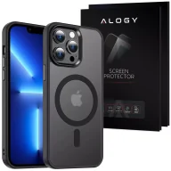 Etui i futerały do telefonów - Etui + Szkło do Apple iPhone 14 Pro Max obudowa Alogy MagSafe Hybrid Matte Case pokrowiec matowy z ochroną obiektywu czarny - miniaturka - grafika 1