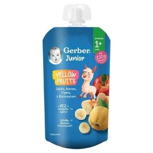 Gerber Junior Yellow Fruits Deserek jabłko banan pigwa z biszkoptem powyżej 1+ roku 110 g - Przekąski dla dzieci - miniaturka - grafika 1
