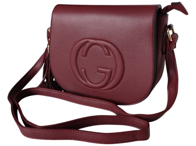 Torebka Damska Listonoszka Na Ramię Z Frędzlem Bordowy, Skóra Ekologiczna