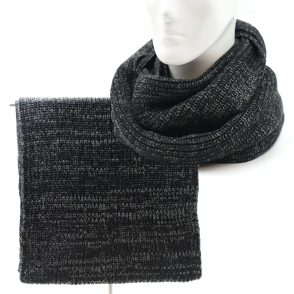 Ciepły modny komin uniwersalny szal CZARNY melanż