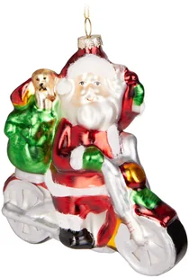 BRUBAKER Father Christmas on motorbike red green - Ręcznie malowane szklane bombki choinkowe - Ozdoby choinkowe Zabawne bombki choinkowe - 11,2 cm - Bombki - miniaturka - grafika 1