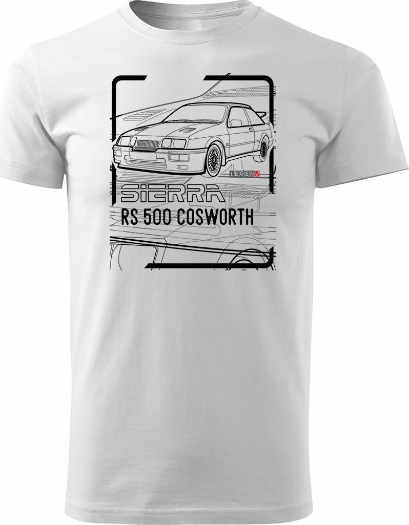 Topslang Koszulka z samochodem Ford Sierra RS 500 z Fordem Sierra RS 500 cosworth męska biała XXL