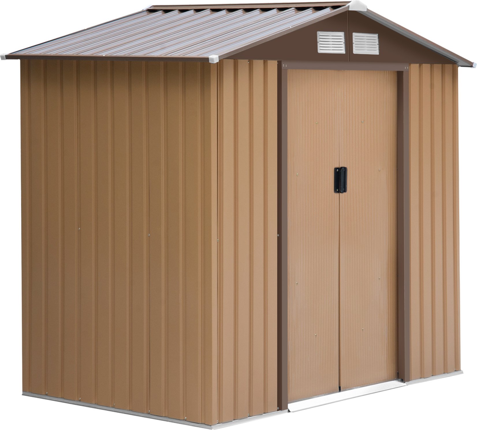Domek ogrodowy Outsunny 2,42 m², z dachem dwuspadowym, drzwiami przesuwnymi, fundamentem, 213 x 130 x 185 cm, ocynkowany stalowy domek narzędziowy, odporny na warunki atmosferyczne, do ogrodu, żółty