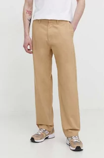 Spodnie męskie - Quiksilver spodnie bawełniane kolor beżowy proste - grafika 1