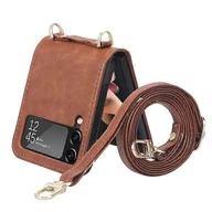 Etui i futerały do telefonów - Składane skórzane etui na telefon Pu do Samsung Galaxy Z Flip 3 Brown - miniaturka - grafika 1