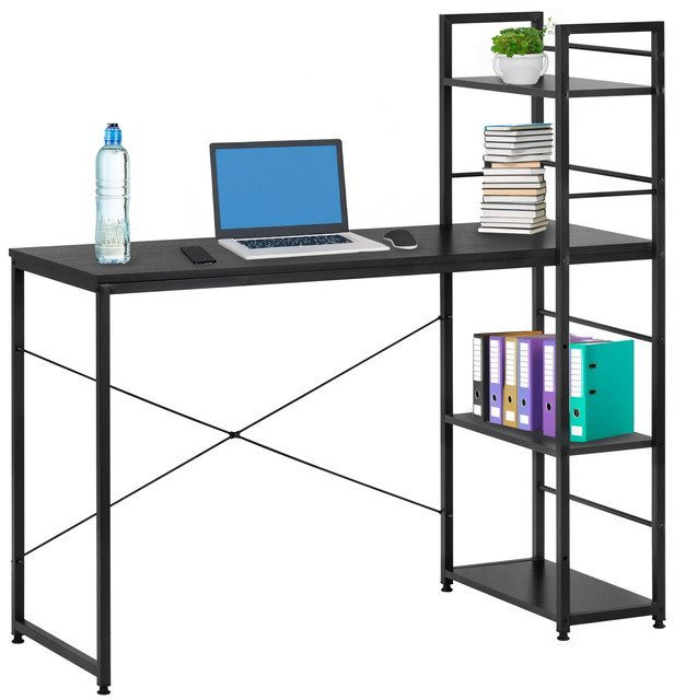 Biurko komputerowe z regałem nowoczesne, stolik loft 120x48x122 cm czarne UNIWERSALNY
