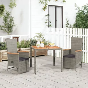 vidaXL 3-cz. zestaw mebli ogrodowych z poduszkami, szary rattan PE - Fotele i krzesła ogrodowe - miniaturka - grafika 1