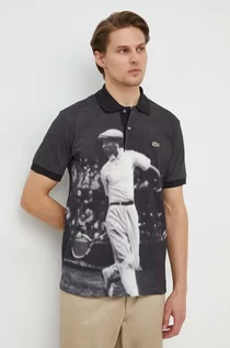 Koszulki męskie - Lacoste polo bawełniane kolor czarny wzorzysty - grafika 1