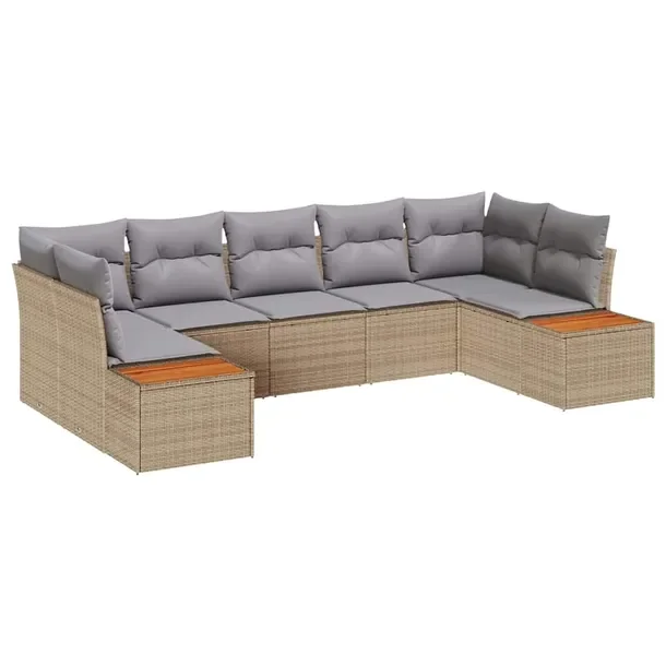 Zestaw Sof Ogrodowych Modułowych Beżowo-Jasnoszary, Naturalny Rattan