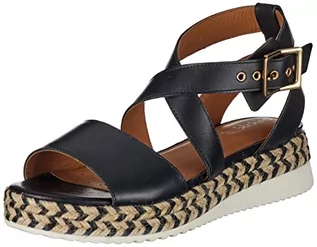 Espadryle damskie - Geox Damskie sandały D EOLIE espadryle Wedge Sandal, czarne, 38 EU, czarny, 38 EU - grafika 1