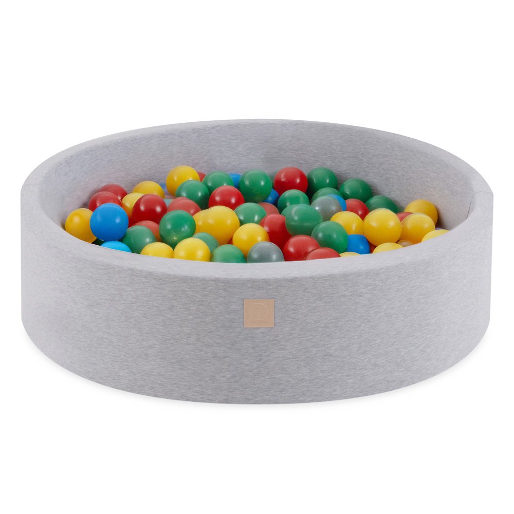 MISIOO inteligentna kula do kąpieli - dla dzieci do pokoju dziecięcego - 200 kul - zabawki - można prać w pralce - Oeko-Tex - 90 x 30 cm - jasnoszary - czerwony/zielony/niebieski/żółty