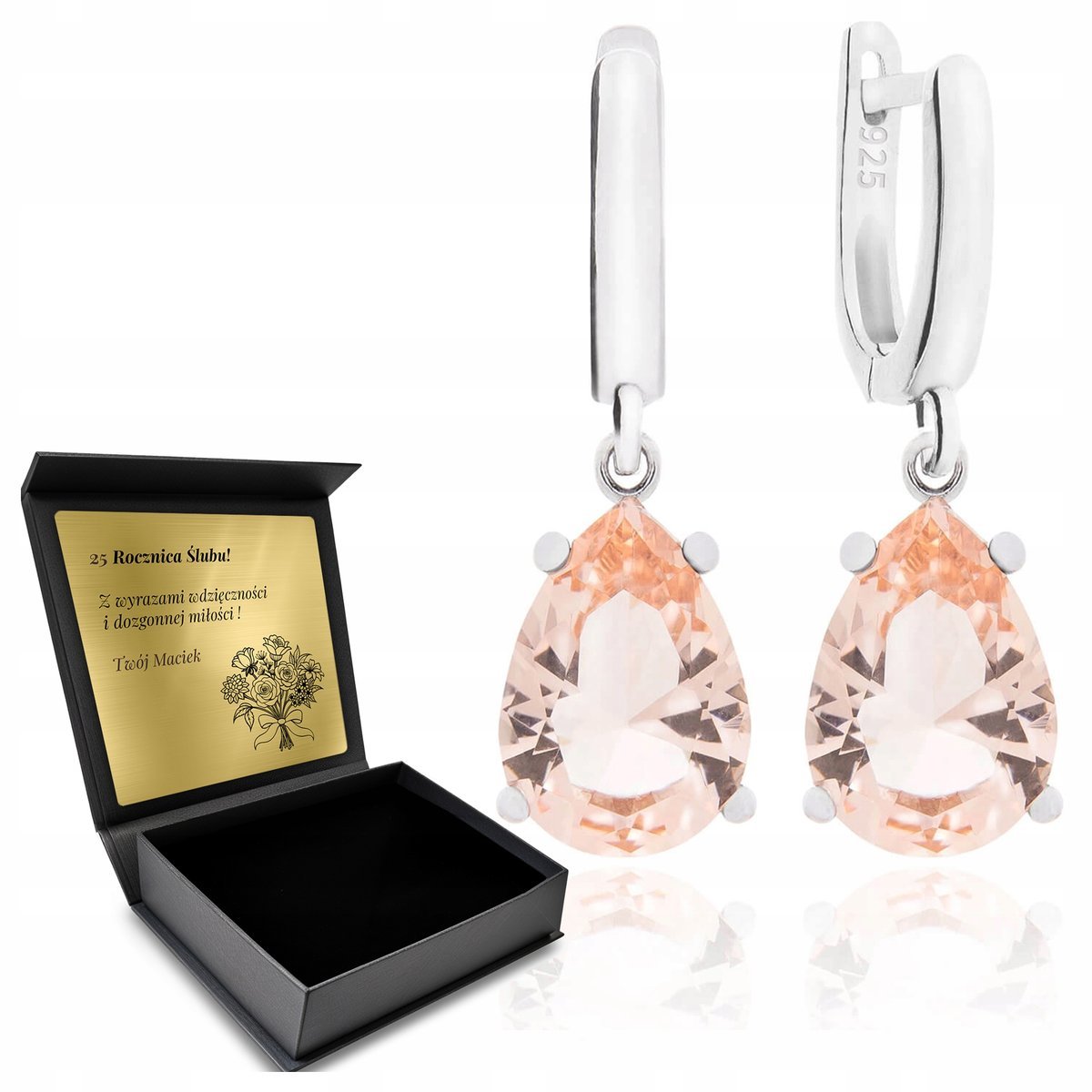 Kolczyki Srebrne 925 Z Morganitem Biżuteria Dla Kobiety + Grawer